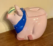 Coco Dowley  Ceramic PINK PIGGY W BUTTERFLY Cookie Jar 9” EXCLNT