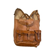 Vtg 1960s 1970s Tan Brown Leather Rucksack Backpack Distressed Travel Hiking Bag