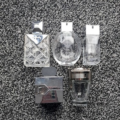 5x Aftershave Leerflaschen Konvolut: Infinity, Armani, Rabanne, Haramain