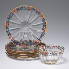 Bohemian Enamel Glass Plates and Bowl Early 20th Century 7pc Lot Barbara Walters