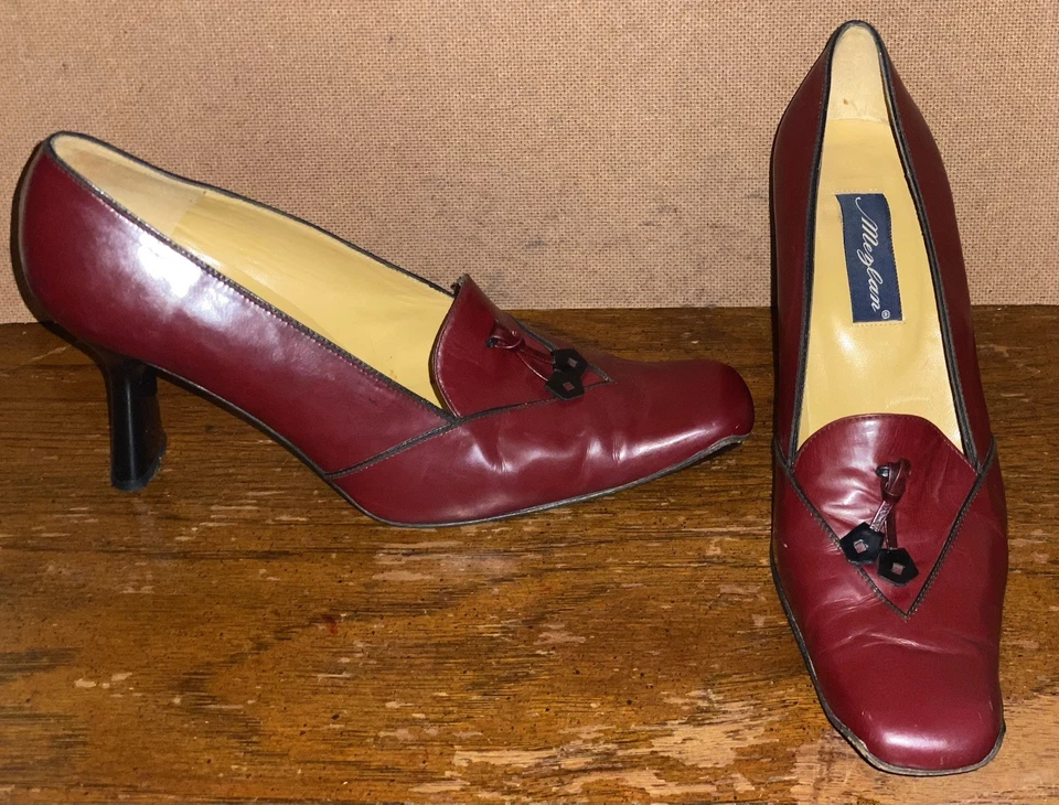 Zapatos de salón para mujer Mezlan talla 9M cuero borgoña dedos cuadrados hechos en España Foto 2 de 4