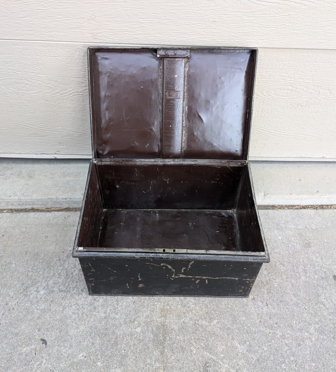 Antique Victorian Industrial Metal Trunk Chest Ironmonger Tool Box