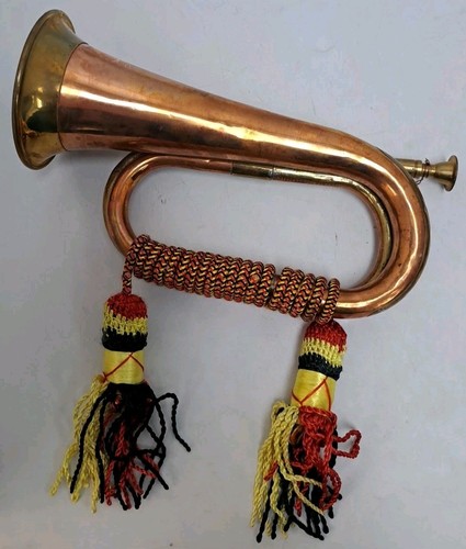Vintage Copper and Brass Bugle with Decorative cord and tassles 27 cm length