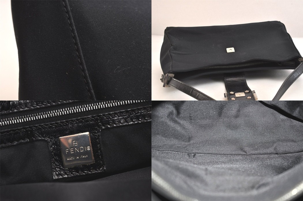Authentic FENDI Vintage Shoulder Hand Bag Jersey Leather Black 4802N