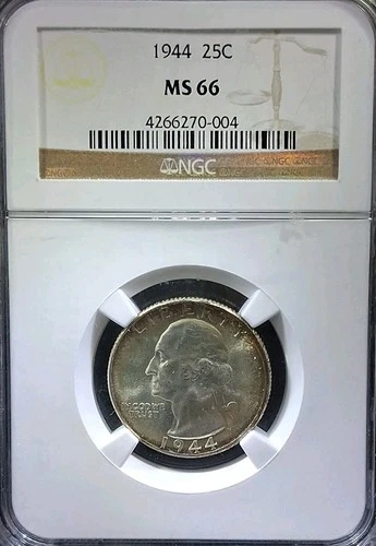 1944 25C Washington Quarter NGC Certified MS66  90% Silver With Toning