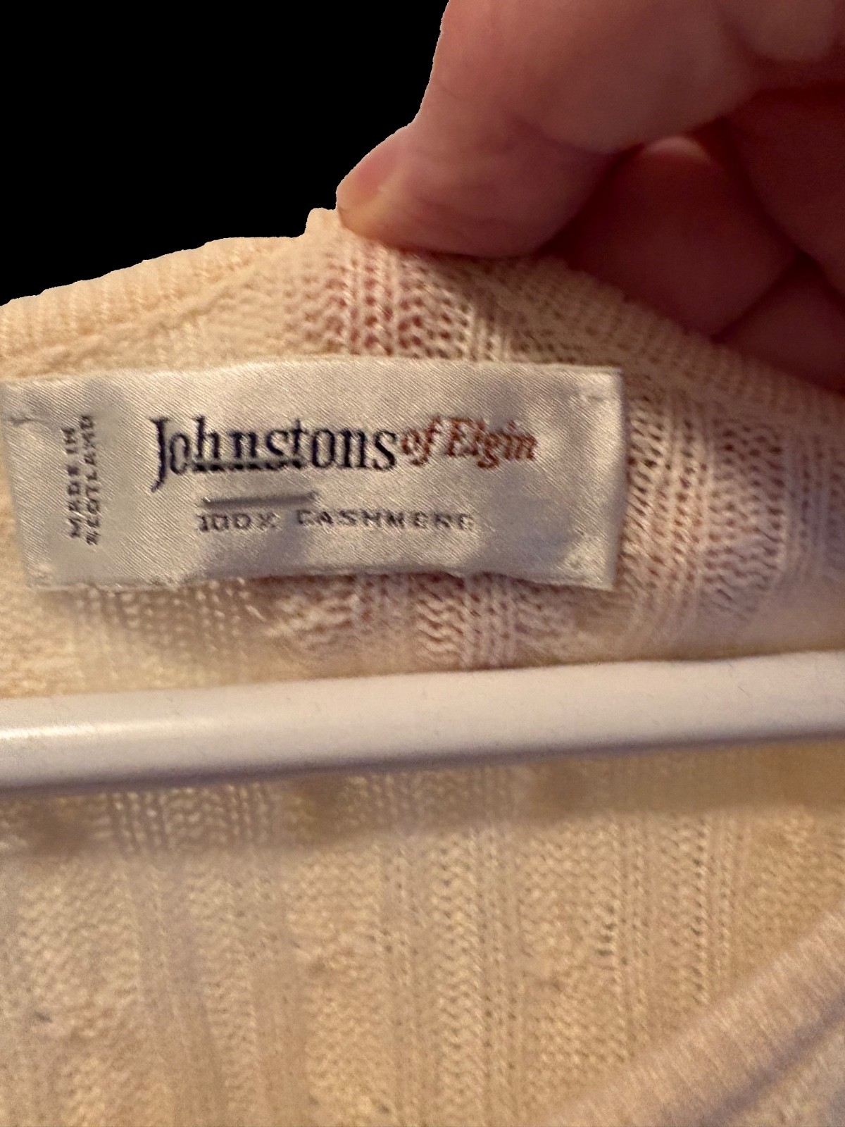 VINTAGE IVORY "JOHNSTONS OF ELGIN" CASHMERE BABY CABLE KNIT CREWNECK SWEATER 3XL image 5