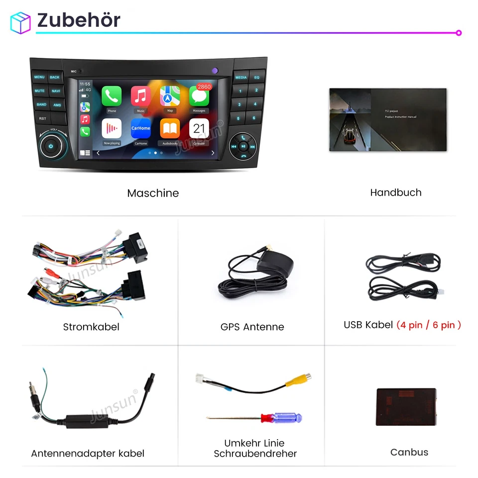 7"2+32G Android14 Carplay Autoradio Für Benz CLS E-Class W211 W219 GPS Navi DAB+ - Bild 3 von 4