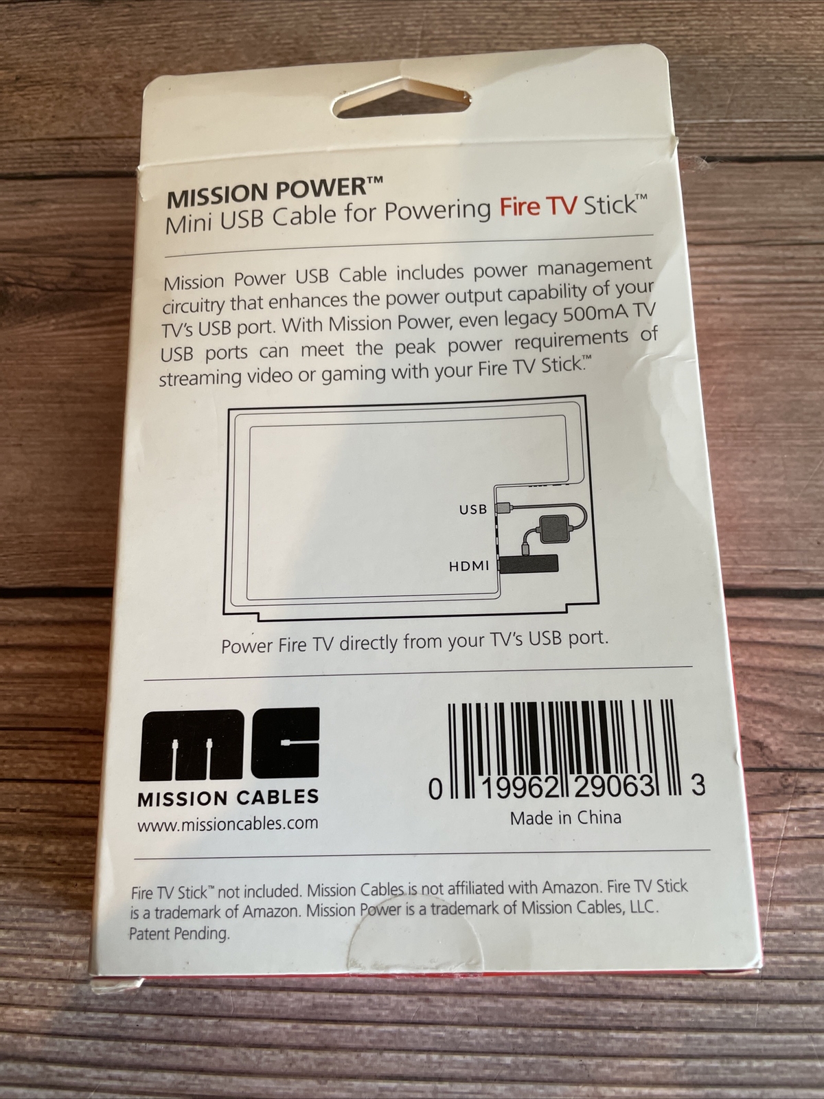 MISSION POWER USB CABLE FOR POWERING FIRE TV STICK [NOT COMPATIBLE WITH