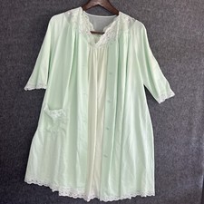 Vintage Shadowline Mint Robe/Nightgown Set Nylon Embroidered Roses Lace Small