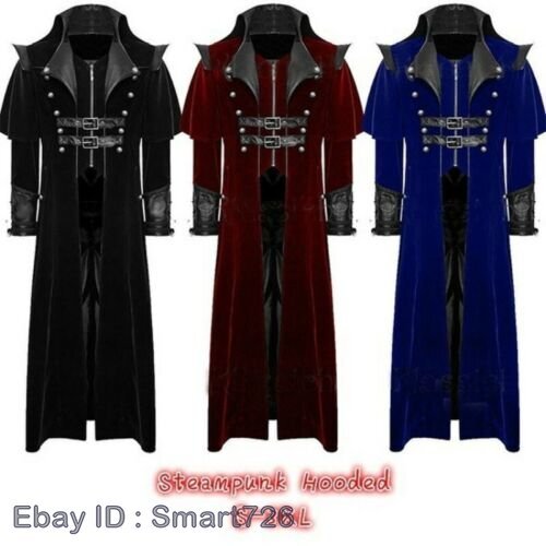 Men Vintage Gothic Steampunk Trench Cosplay Party Mid Long Jacket Coat Costume - Picture 2 of 12
