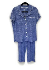 Chaps Womens Pajama Set S Blue Floral Short Sleeve Sleepwear Loungewear
