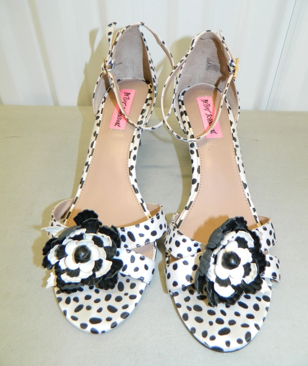 Betsey Johnson Womens Polka Dot Floral Accent Heels Sandal 