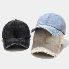 Men Women Denim Golf Basball Cap Hat Curved Peak Adjustable Distressed Chic Cute