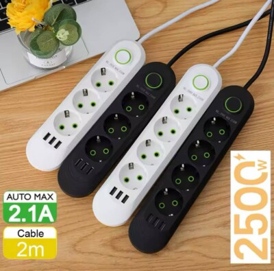 2500W USB Multi Outlet Slipper Universal Plug 5 Seater 3 USB