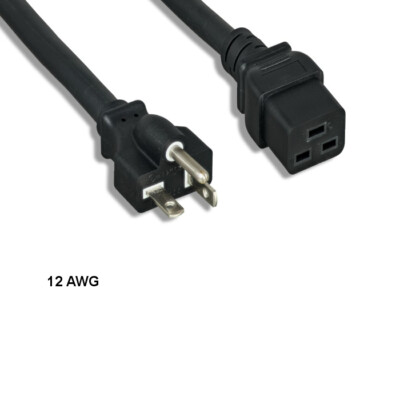 [Lot10] 3Ft 12 AWG Power Cable NEMA 5-20P to IEC-60320 C19 20A/125V SJT Black