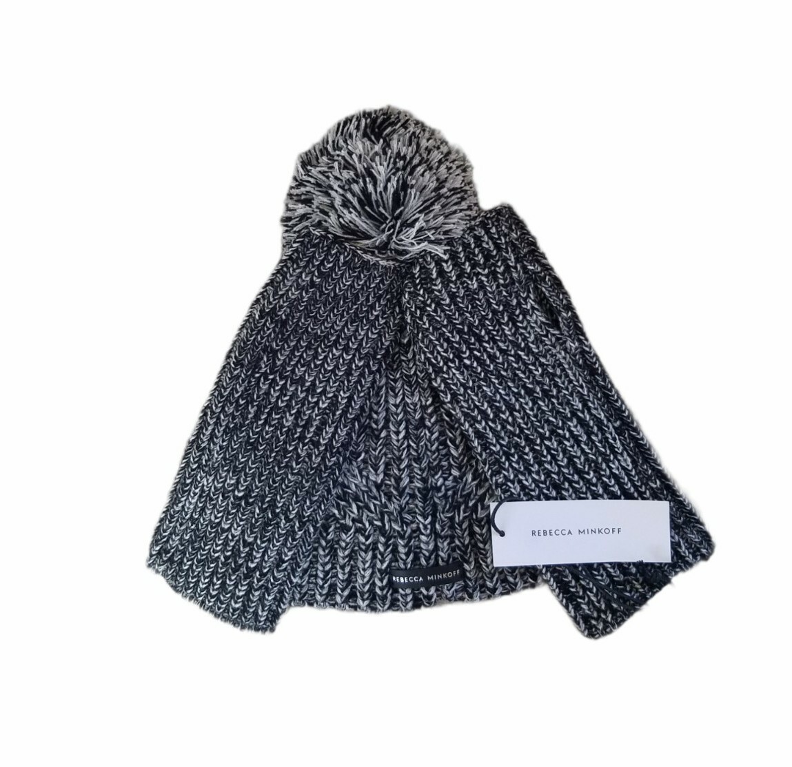 Rebecca Minkoff Marled Pom Pom Beanie/Armwarmer Set Black Gray One Size NWT New - Rebecca Minkoff Black & White Marled | Mercari main image 2