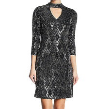NEW Eliza J Black/Silver Holographic Choker Neckline Dress Sz 6