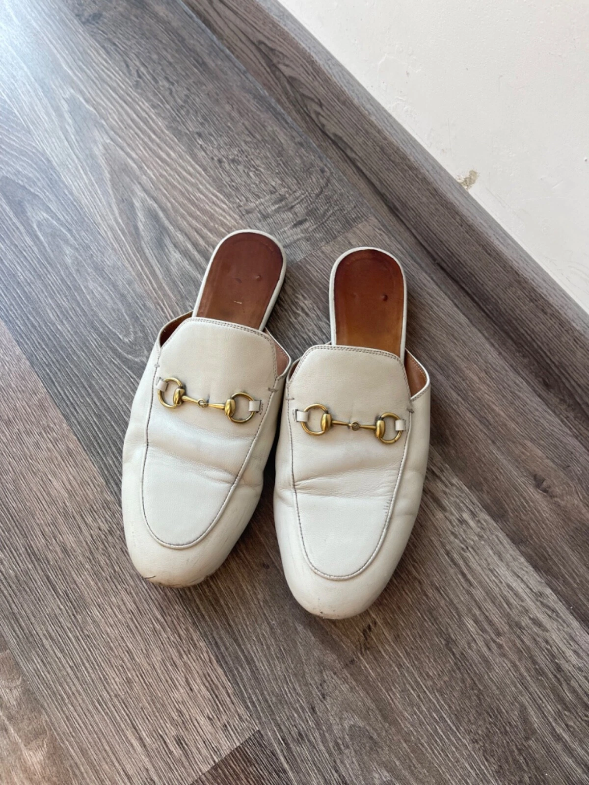 Gucci Princetown Pantoufle Cuir Mulles Vintage Blanc Femme Chaussures Taille 39