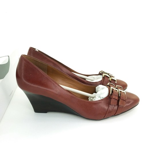 Nine West Zabaar pumps Womens Size 9.5 Dolce Wedge Pump Cognac Brown Leather - Picture 2 of 9