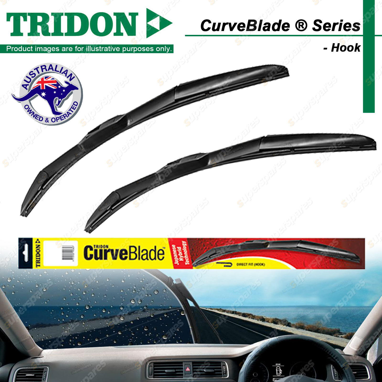 2 Tridon CurveBlade Wiper Blades for Toyota Landcruiser Prado 150