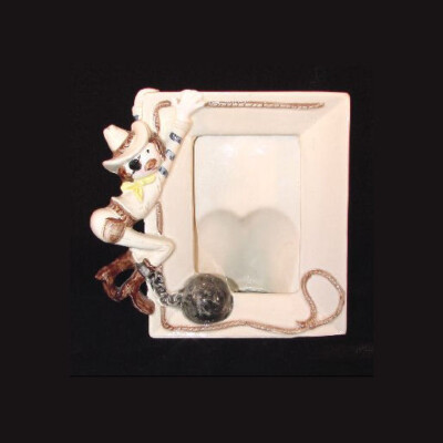 Unique 1980s Lefton Whimsical Cowboy Picture Frame #00141 Very Hard To Find