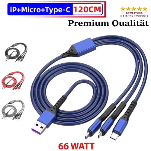1,2m 3in1 Multi USB Ladekabel Typ- C Micro Kabel für Samsung Huawei iPhone