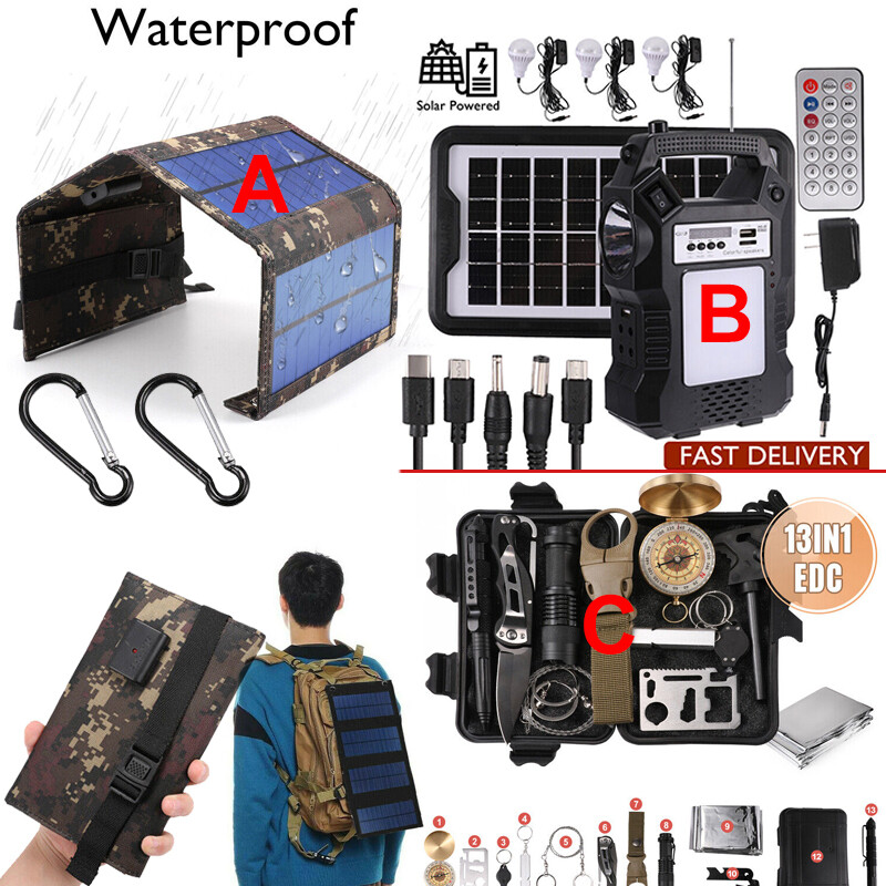 80W Solar Panel Folding Power Bank USB Charger Camping Backpack Survival Kit