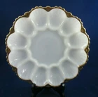 Vintage MCM Anchor Hocking: #898-13 Milk Glass w/ Gold Trim Egg Plate 9 1/2" Dia