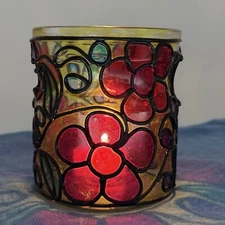 Raj California 91364 Flower Handpainted Glass Candle Holder Made In Japan