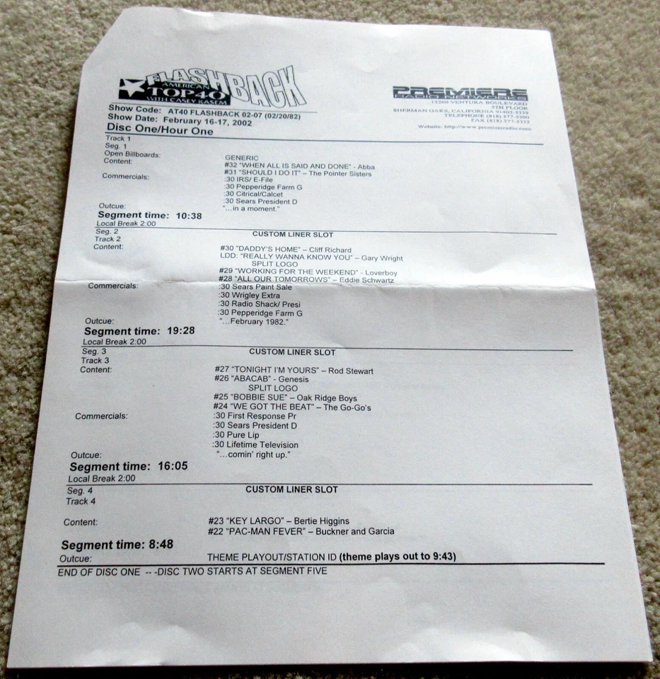 AMERICAN TOP 40 FLASHBACK Casey Kasem 3 CDs February 20 1982 02-20-82 ONJ RARE Foto 3 de 4