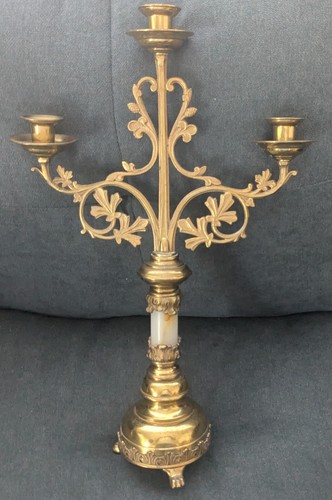 Vintage Large Solid Brass 3 Light Ornate Candelabras 18.5"  Pair - Picture 11 of 13