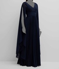 670 Rickie Freeman For Teri Jon Women's Blue Chiffon Pleated Gown Dress Size 6