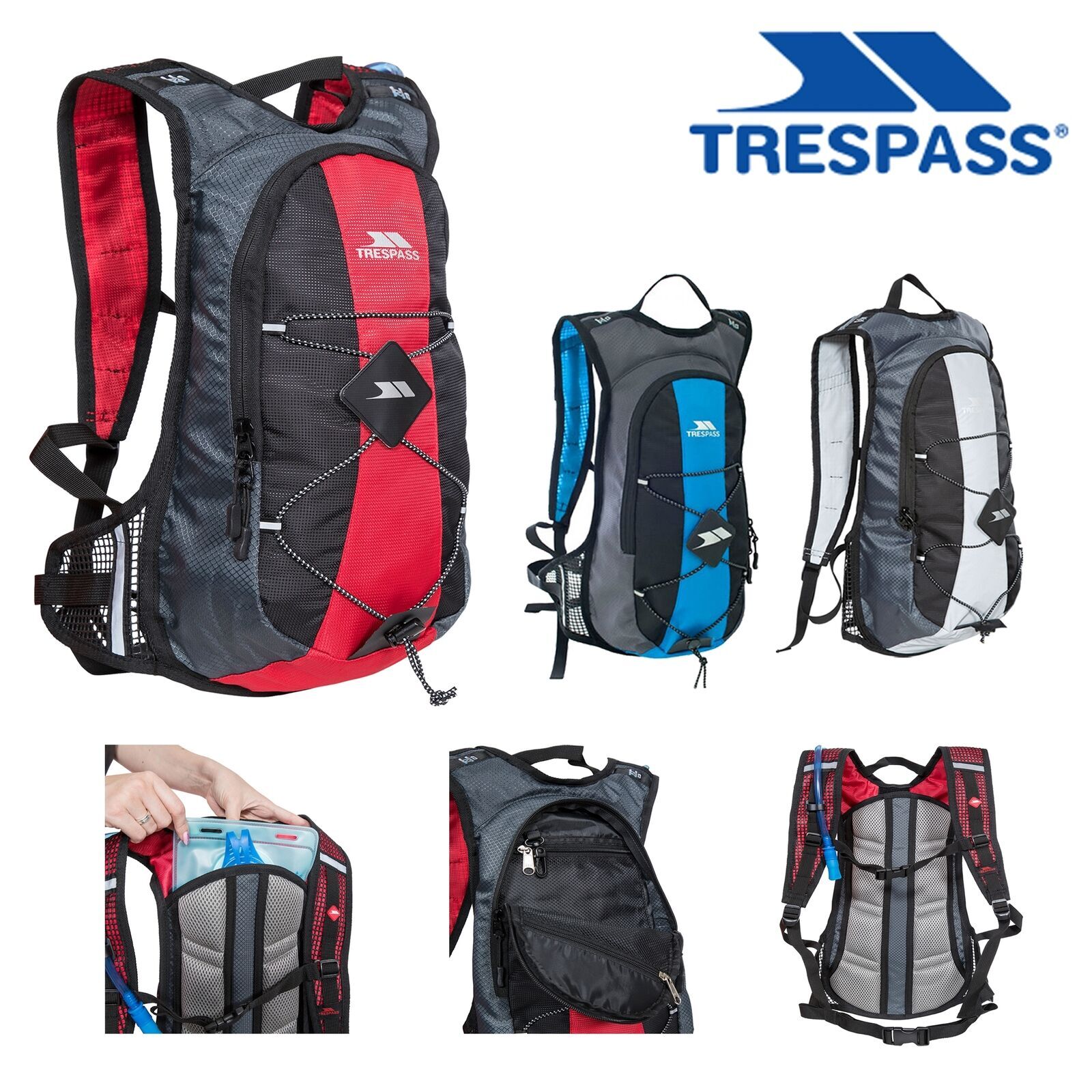 Trespass Mirror Hydration Pack Hiking Travel Backpack Rucksack 2 L