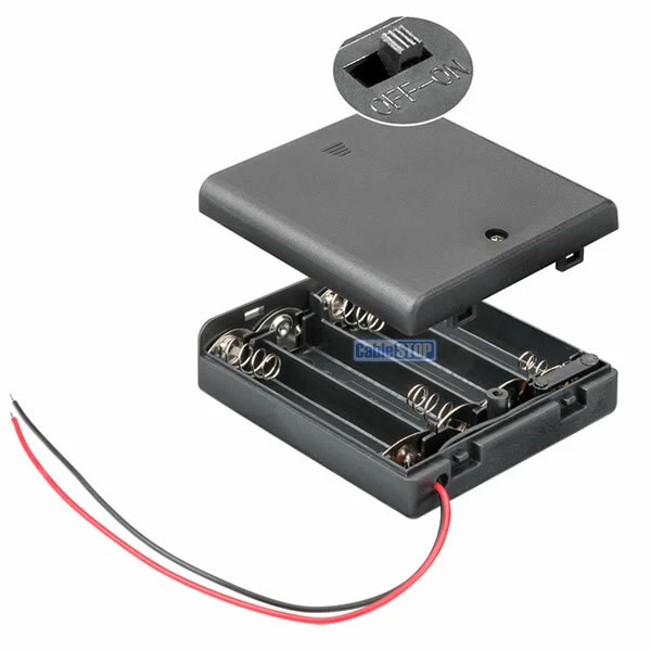 CABLESTOP AA x 4 Battery Holder with Connection Wire Cable and On Off Switch