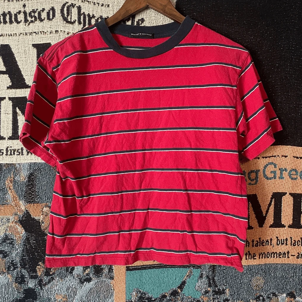Brandy Melville Striped Short Sleeve Top T Shirt Casual Basic