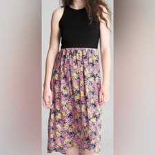 Gap black and floral fit and flare midi dress