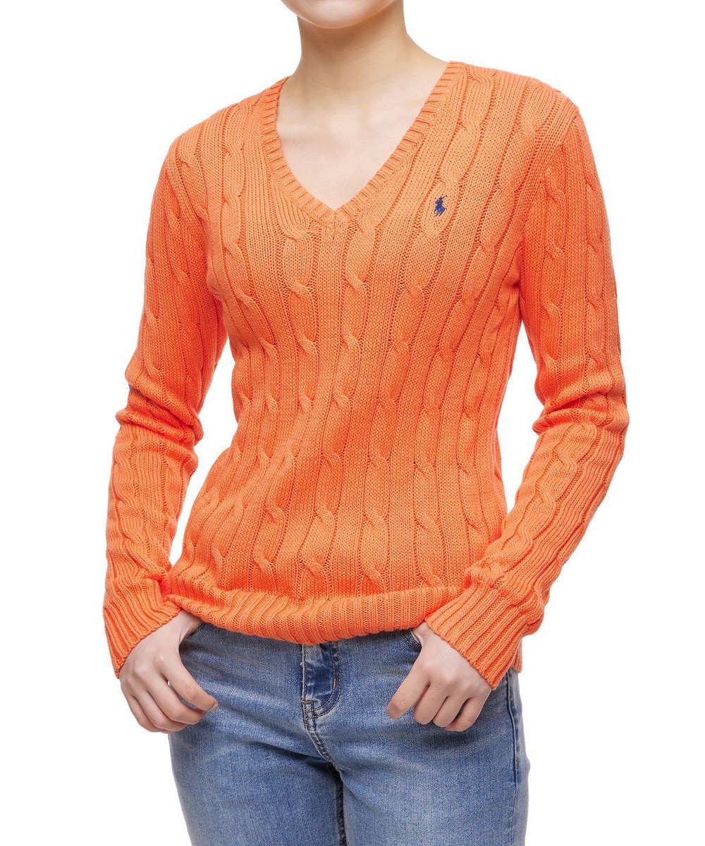 売れ筋商品|||ラルフローレン ニット&セーター レディース アウター CABLE KNIT COTTON V NECK SWEATER - Jumper - sun orange s7-1484074_alternate10?$