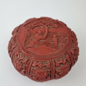 Antique Finely Carved Chinese Cinnabar Lacquer Box And Cover Damaged