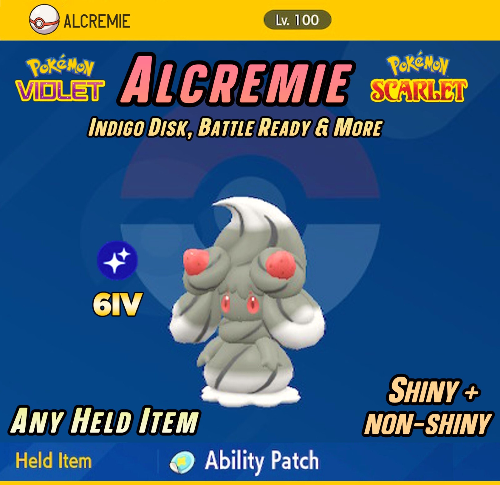 Alcremie • BRILLANTE 6 IV ◡ Las 63 Formas ◡ Pokémon Escarlata y Violeta | Listo para la Batalla