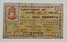 Billete Local / Municipal CASSA DE LA SELVA 1 Peseta 1937 Guerra Civil