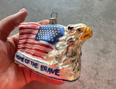 VINTAGE- FHP Max Home Of The Brave Eagle Flag Glass Christmas Ornament Poland