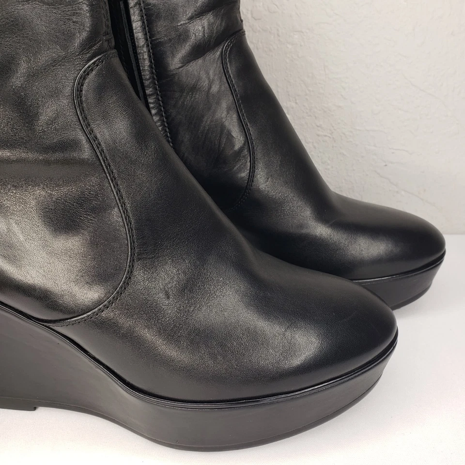 Tod's Womens Boots Size 40 EU Black Platform Leather Wedge Ankle Boot Side Zip - Image 4 of 4