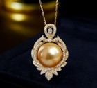 14.9mm South Sea Golden Pearl Pendant, 18K Gold, Flawless Luxury Seawater Pearl