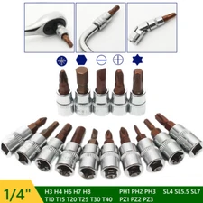 1/4in Square Driver Impact Bit Socket Torx Phillips Pizi Slotted Hex Ratchets