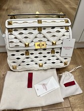 $4,750+ Valentino Garavani Roman Stud Waves Leather Handbag Ivory White Bnwt