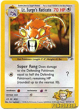 Pokemon Gym Heroes Card  51/132 Lt. Surge's Raticate