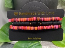 3 PC Set Heishi 7  Plus Stretch Bracelet Polymer Clay Beads Cross B3489