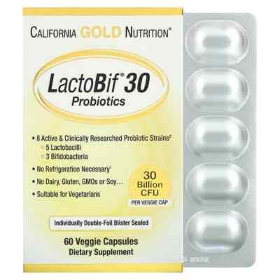 California Gold Nutrition LactoBif Probiotics 30 Billion CFU 60 Veggie Capsules