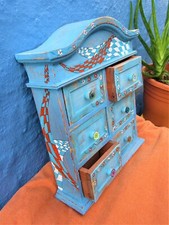 Hand Painted Small Rustic Wooden Chest of Drawers Artwork. One-off. 29x25x7 cm 