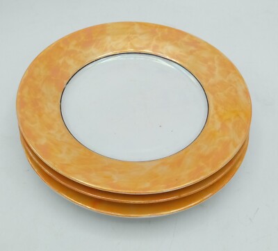 3 Vintage Lusterware Plain Bread Plates Iridescent Orange,White,Black-6.5'' Diam.